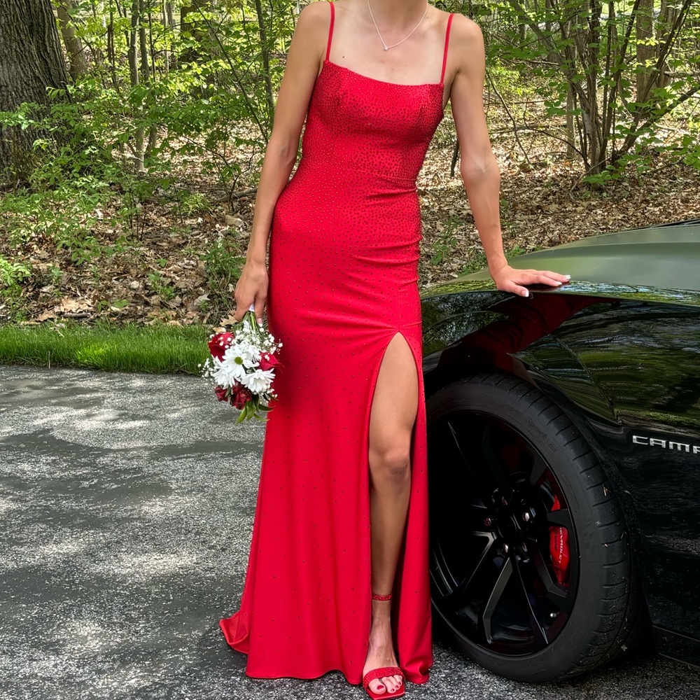 Red Sequin Cinderella Divine Prom Dress Size 4 (bustle added)